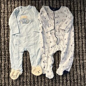 Little Me Light Blue and White Footies Set